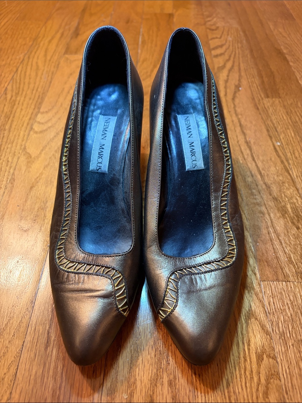Neiman Marcus Metallic Bronze Pointed Leather Pumps